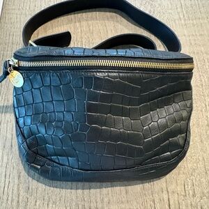 Clare V. Black Croc Embossed Leather Fanny Pack Bag